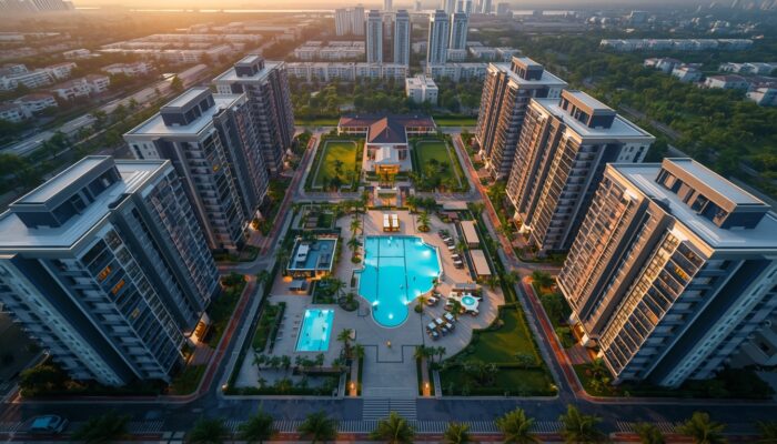 lucid-origin_Aerial_drone_view_of_modern_residential_township_with_multiple_skyscraper_apartm-1